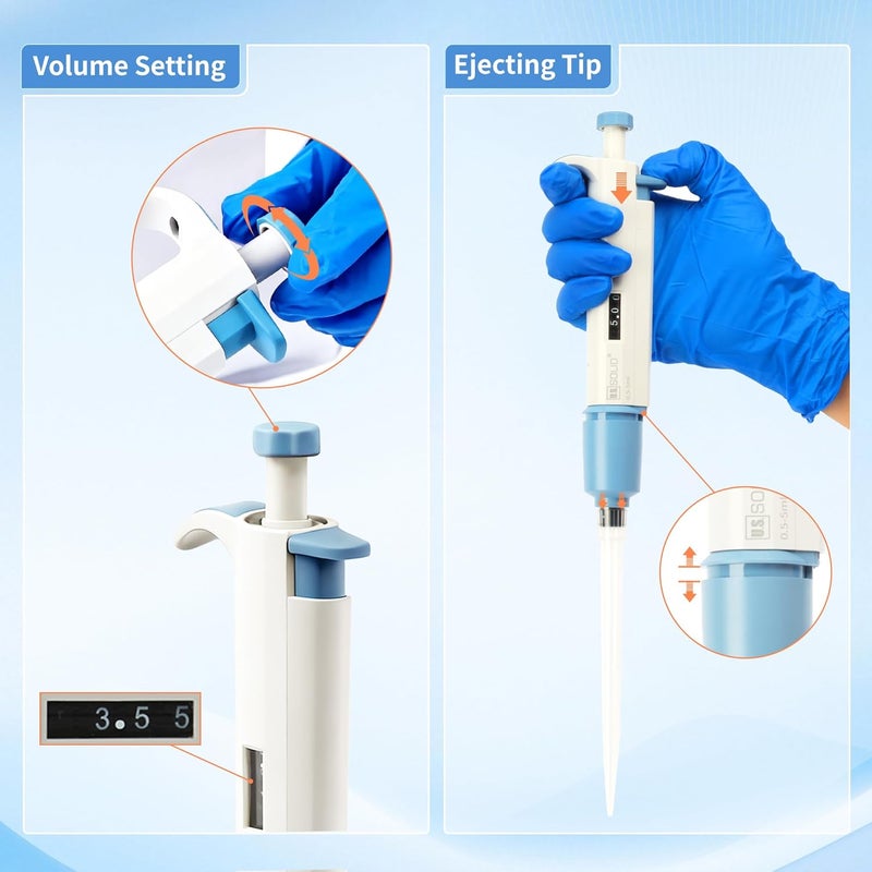 U.S. Solid 0.5-5 ml Single Channel Pipette - Adjustable Scientific Micropipette High Accuracy Pipettor - Image 5